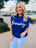 Game Day Embroidered Sweater Vest- Royal Blue💙