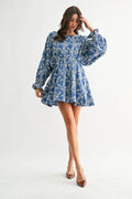 Denim Blue Bloom Embroidered Dress