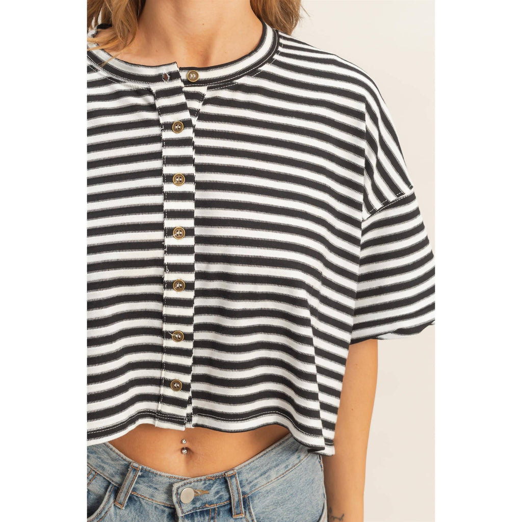 Striped Button-Up Tee