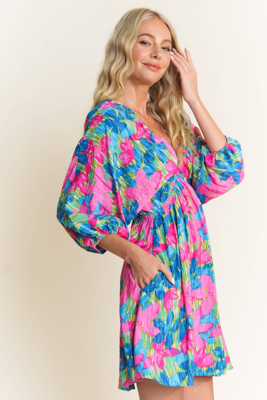Blue Blossom Breeze Mini-Dress